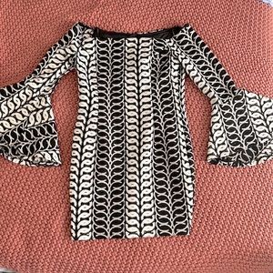 Black and white, flared sleeve, knee length dress! Bardot, size 8/M